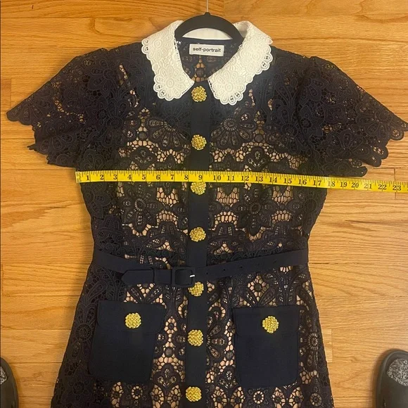 Self Portrait White Collar Navy Lace Midi Dress Size 8 - Picture 13 of 16